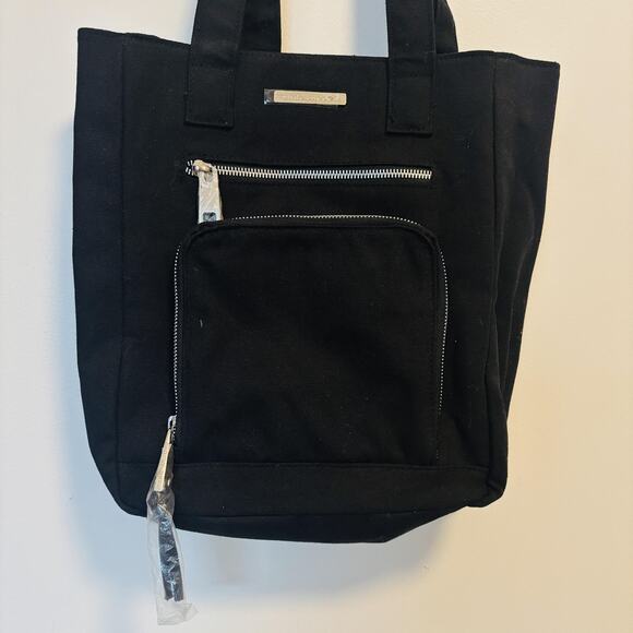 Marc Jacobs Tote Bag Womens Black Canvas Zip Front Pocket Shopper Purse New - Picture 5 of 13